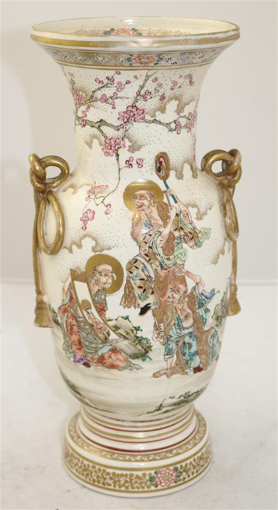 A Japanese Satsuma pottery vase, early 20th century, 32.5cm, neck restored